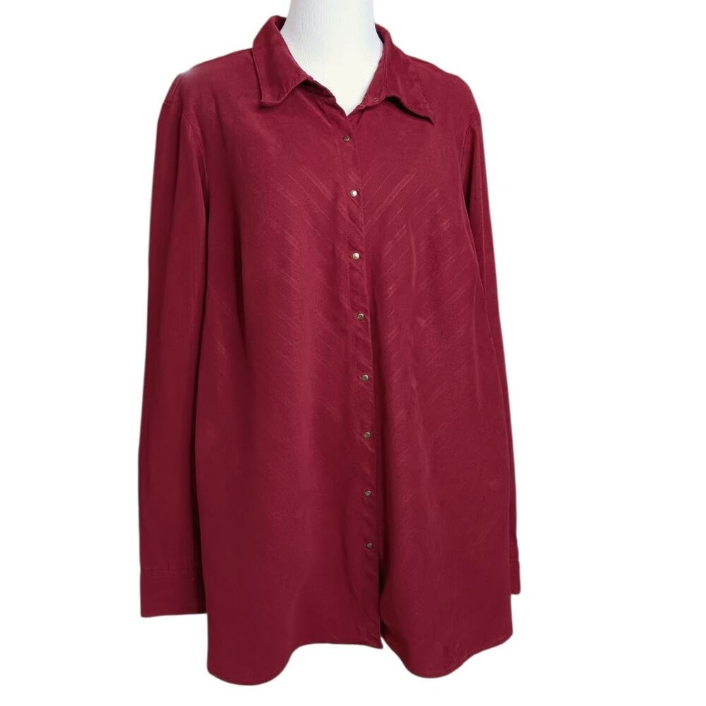 GLORIA VANDERBILT 2X Light Faux Suede Top Blouse‎ Shirt Bronze Snaps Western Red
